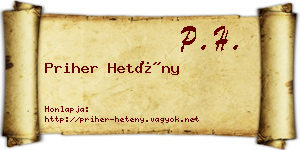 Priher Hetény névjegykártya